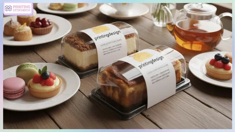 สายคาดกล่องเค้กโทนขาวทอง ดีไซน์หรู พร้อมข้อความบอกรายละเอียดสินค้า