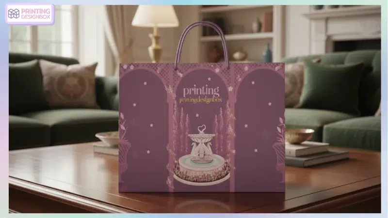 เลือกใช้ถุงกระดาษช้อปปิ้งแบบไหนดี สวย คงทน เหมาะสมกับแบรนด์ ถุงกระดาษช้อปปิ้ง ถุงกระดาษช้อปปิ้งสีม่วงดีไซน์หรู พิมพ์โลโก้ PrintingDesignBox