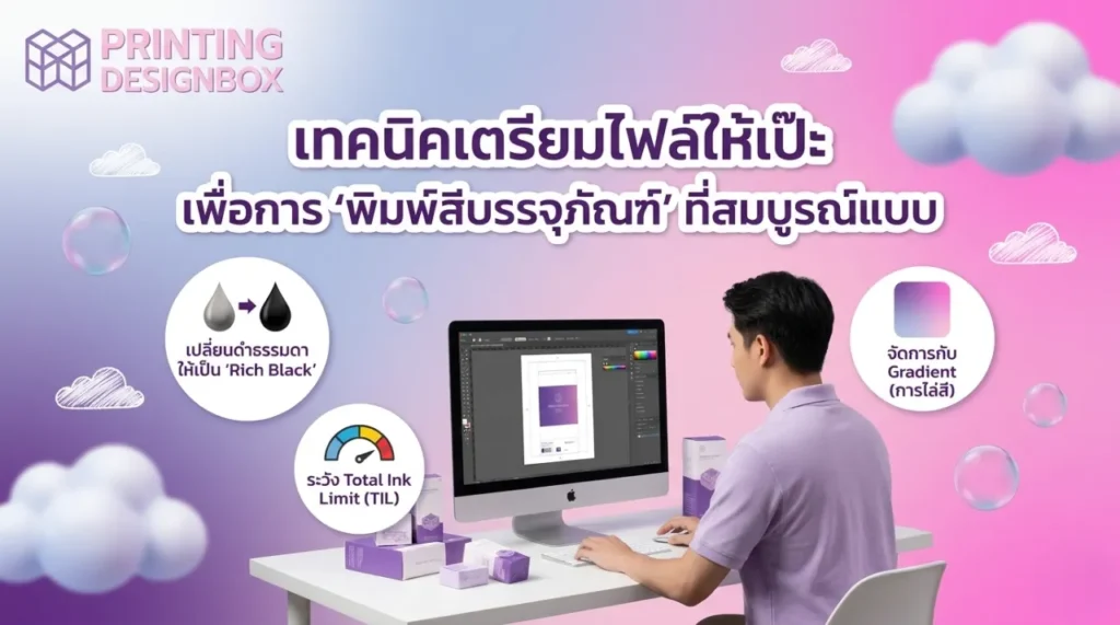 สั่งพิมพ์สีบรรจุภัณฑ์สีพื้น ทำไมสีด่าง? รู้ทันปัญหาเรื่องสีงานพิมพ์ พิมพ์สีบรรจุภัณฑ์ เทคนิคเตรียมไฟล์ก่อนสั่งพิมพ์สีบรรจุภัณฑ์ เช่น Rich Black, Gradient และ Total Ink Limit