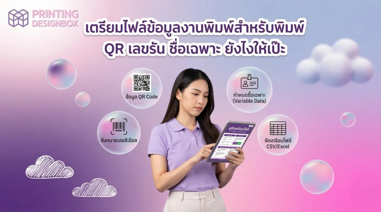 วิธีเตรียมไฟล์ข้อมูลงานพิมพ์สำหรับพิมพ์ QR Code เลขรัน และข้อมูล Variable Data