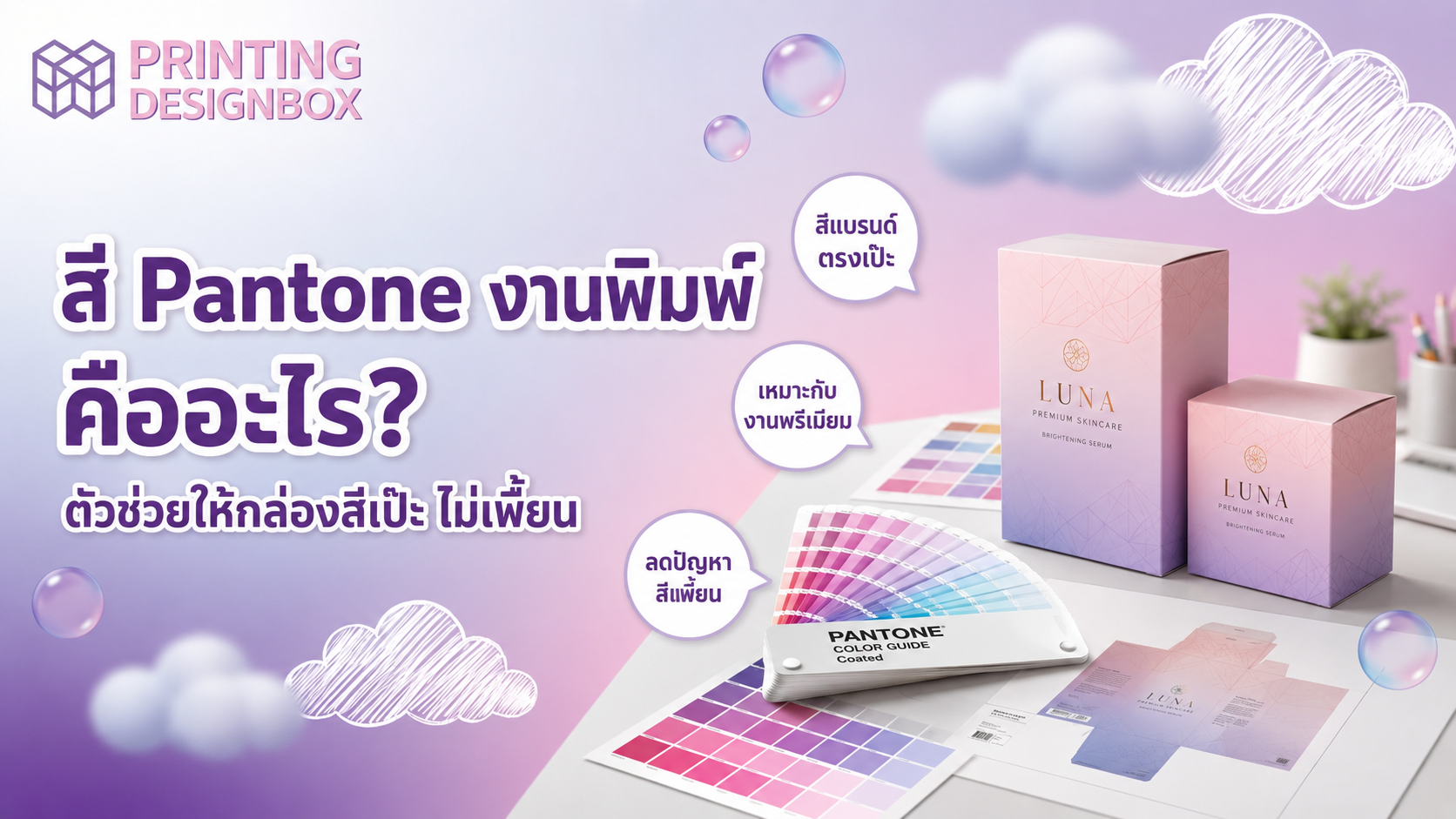 Pantone งานพิมพ์คืออะไร เปรียบเทียบคุณภาพสีและขอบงานพิมพ์กล่อง พร้อม Bleed Safe Zone Trim